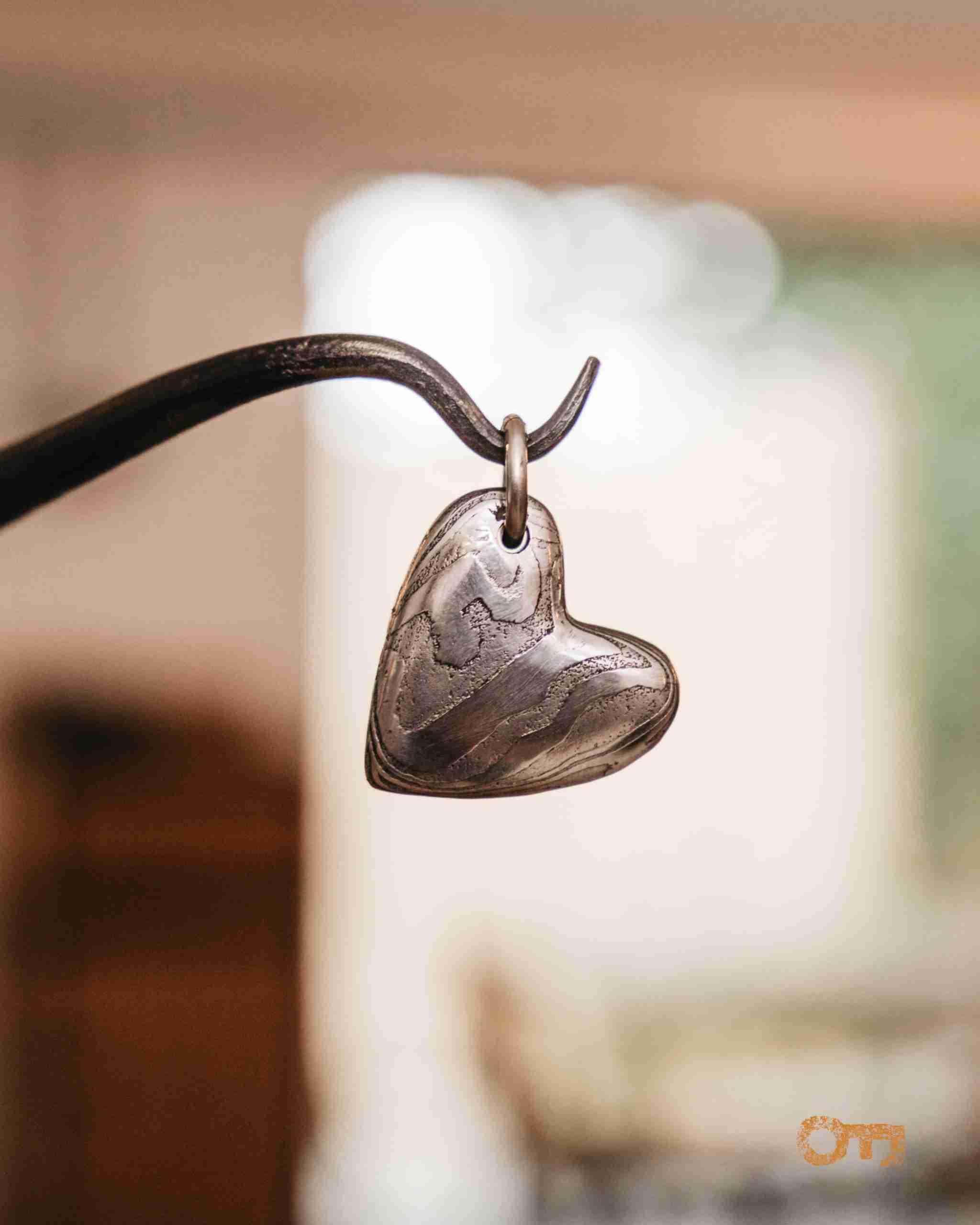 Hand Forged Damascus Heart Pendant Necklace